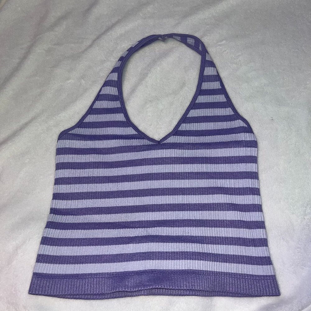 Purple and White Stripped Halter Top